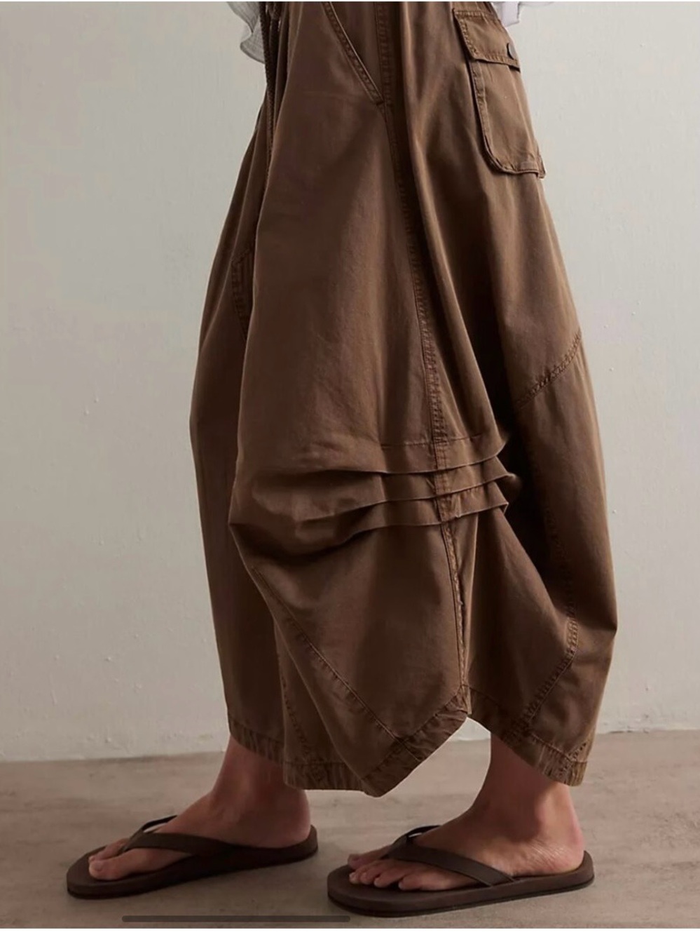 Free People Poplin Willow Pull-On Balloon Brown Midi-Skirt